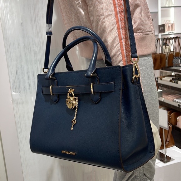 Michael Kors 35T1GHMS2L Hamilton Medium Satchel Crossbody Navy - Picture 7 of 16